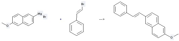 The Magnesium,bromo(6-methoxy-2-naphthalenyl)- can react with (trans-2-Bromo-vinyl)-benzene to get 2-Methoxy-6-styryl-naphthalene